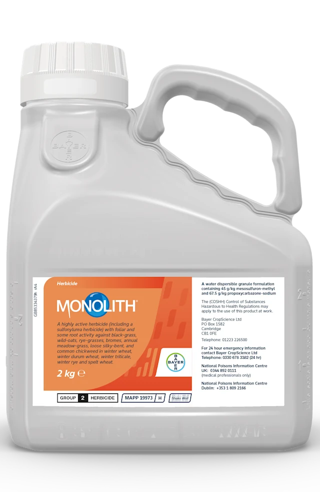Large plastic bottle printed with a label of the Monolith logo 