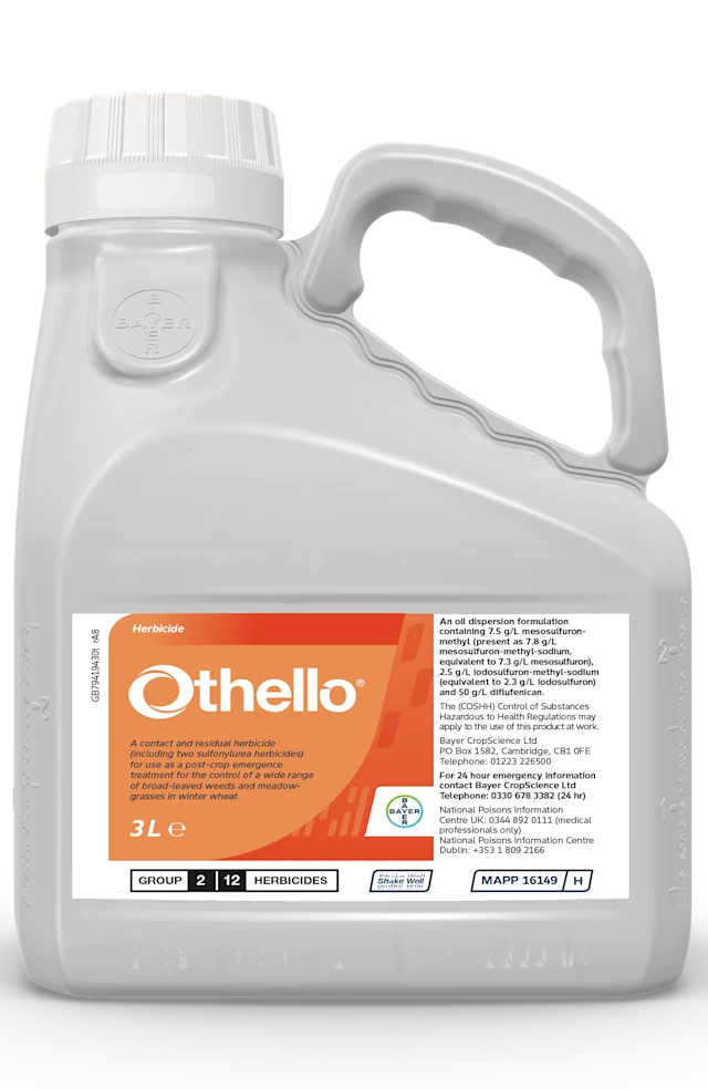 Large plastic bottle printed with a label of the Othello logo 