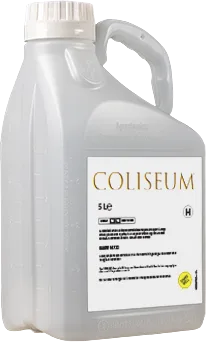 Large plastic bottle printed with a label of the Coliseum logo 
