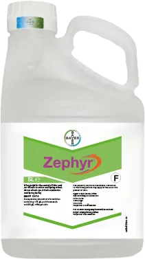 Large plastic bottle printed with a label of the Zephyr logo 