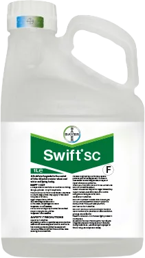 Large plastic bottle printed with a label of the Swift SC logo 