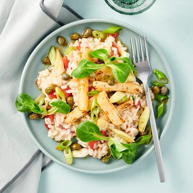 Paprikarisotto med citronstekta svartrötter