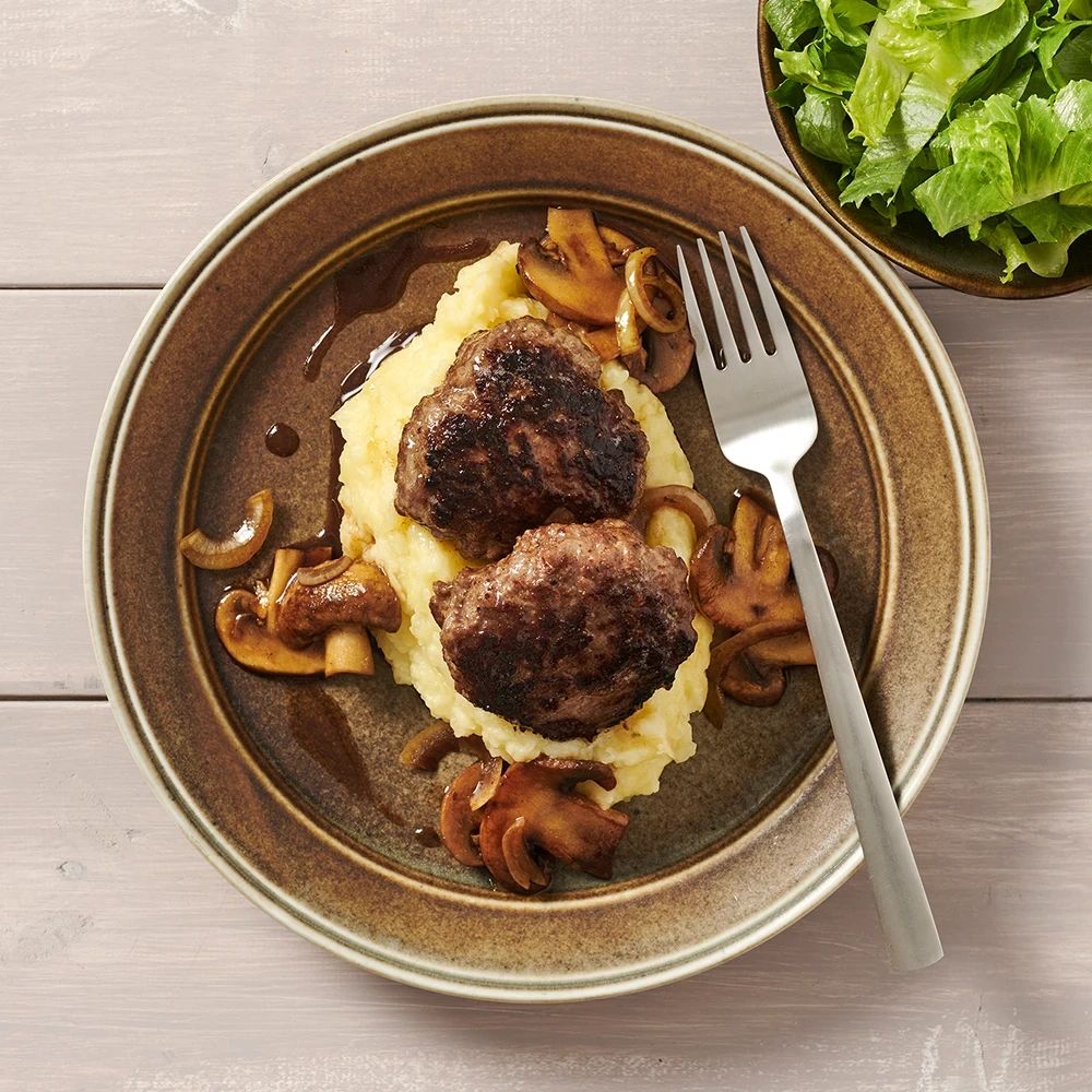 Färsbiffar med balsamvinägerstekt svamp