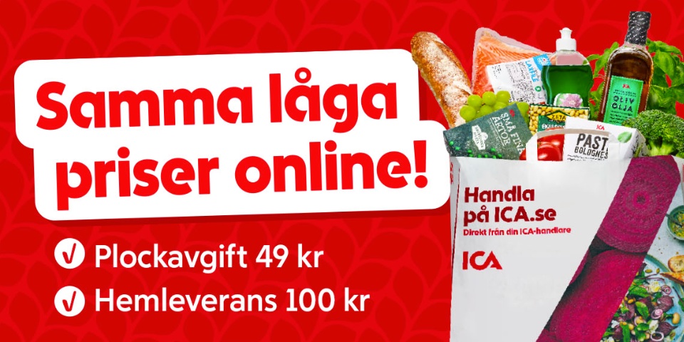 Samma låga priser online. Plockavgift 49 kronor, hemleverans 100 kronor.