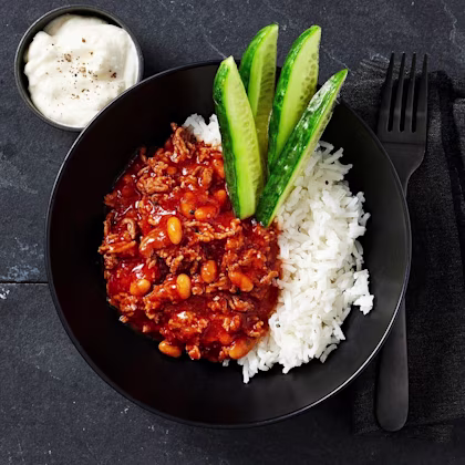 Chili con carne med vitlökssås