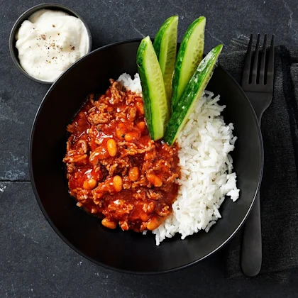Chili con carne med vitlökssås