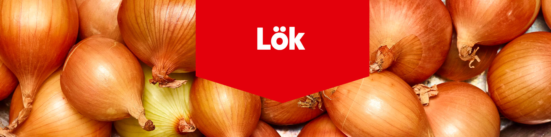 Gula lökar med texten "Lök".