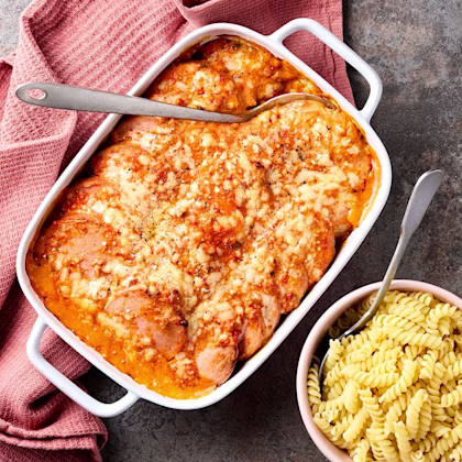 Falukorvsgratäng med pasta