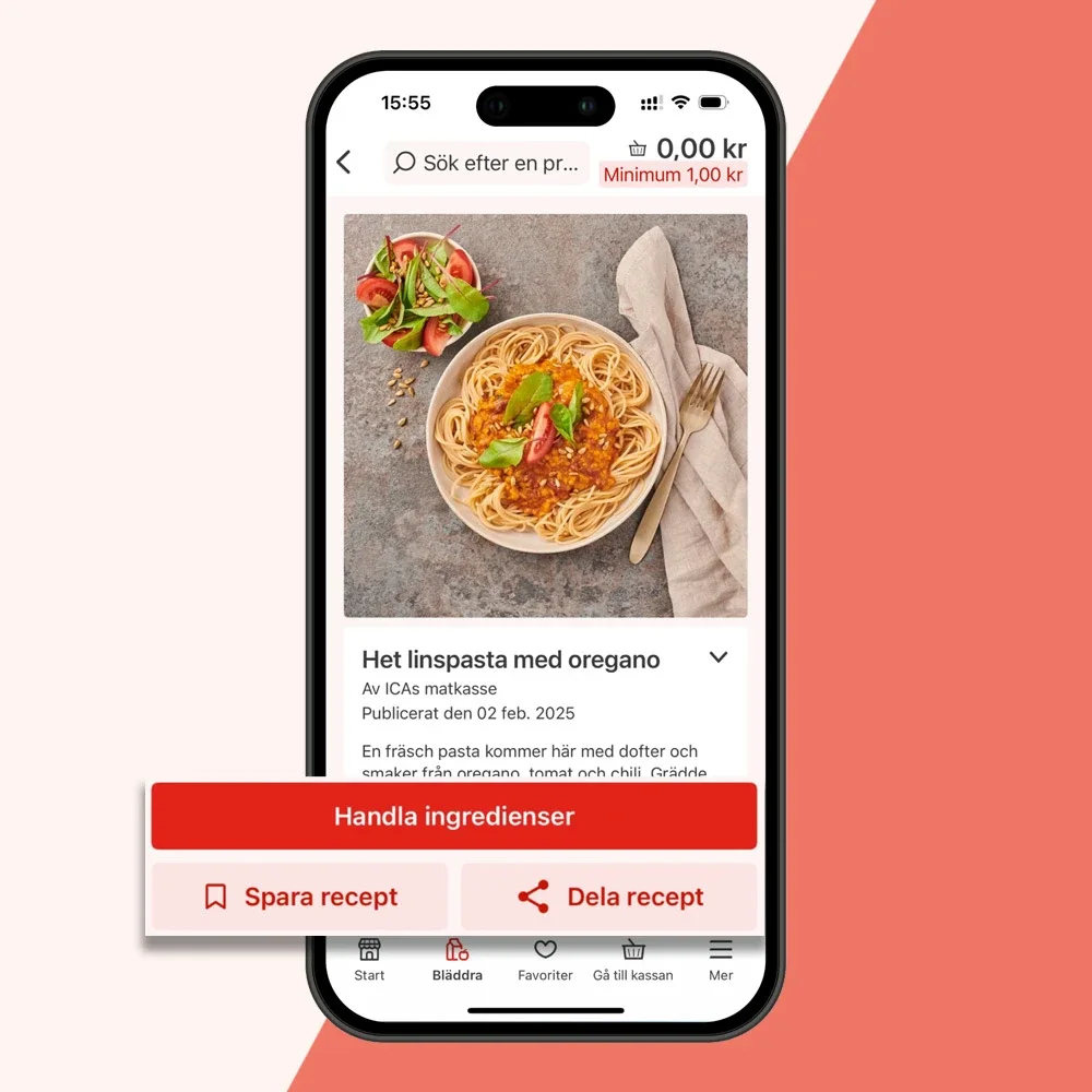 Skärmbild av köpbara recept i appen