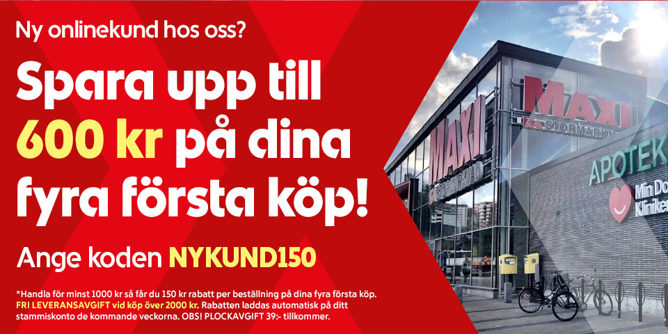 Ny onlinekund? Spara upp till 600 kr på fyra köp. Använd koden NYKUND150 vid första köpet. Minst 1000 kr/köp. 150 kr rabatt per köp. Plockavgift 39 kr. Fri leverans över 2000 kr.
