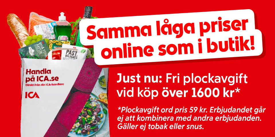 Samma låga priser online som i butik. Just nu: Fri plockavgift vid köp över 1600 kronor (ordinarie pris 59 kronor).