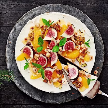 No bake cheesecake med apelsin, fikon och nötter