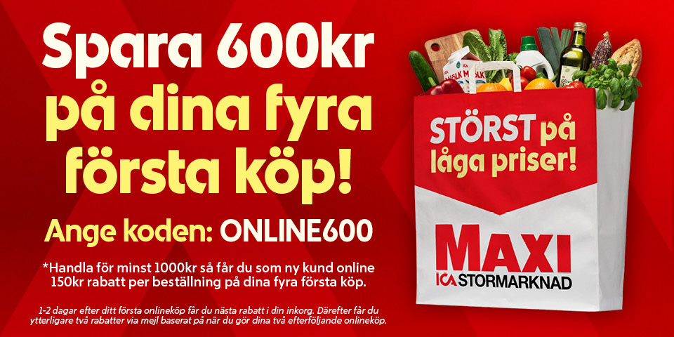 Spara 600 kr på dina fyra första köp! Ange koden: ONLINE600. Handla för minst 1000 kr så får du 150 kr rabatt per beställning på dina fyra första köp. Klicka för att handla.
