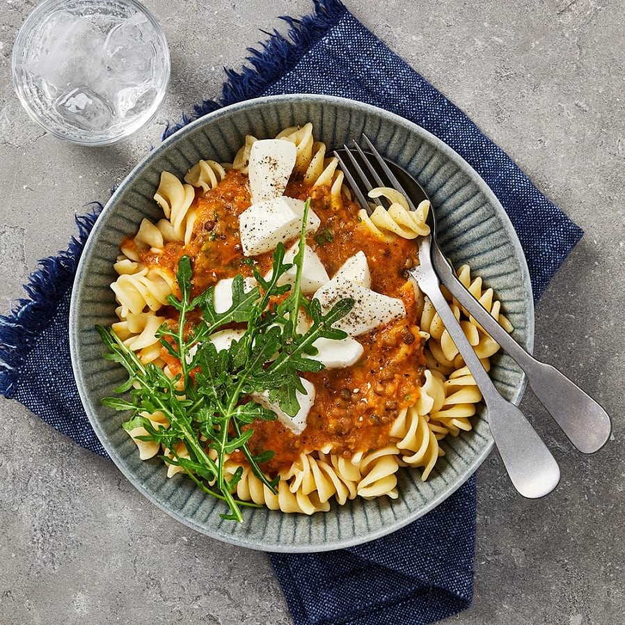 Pasta med mozzarella och linser
