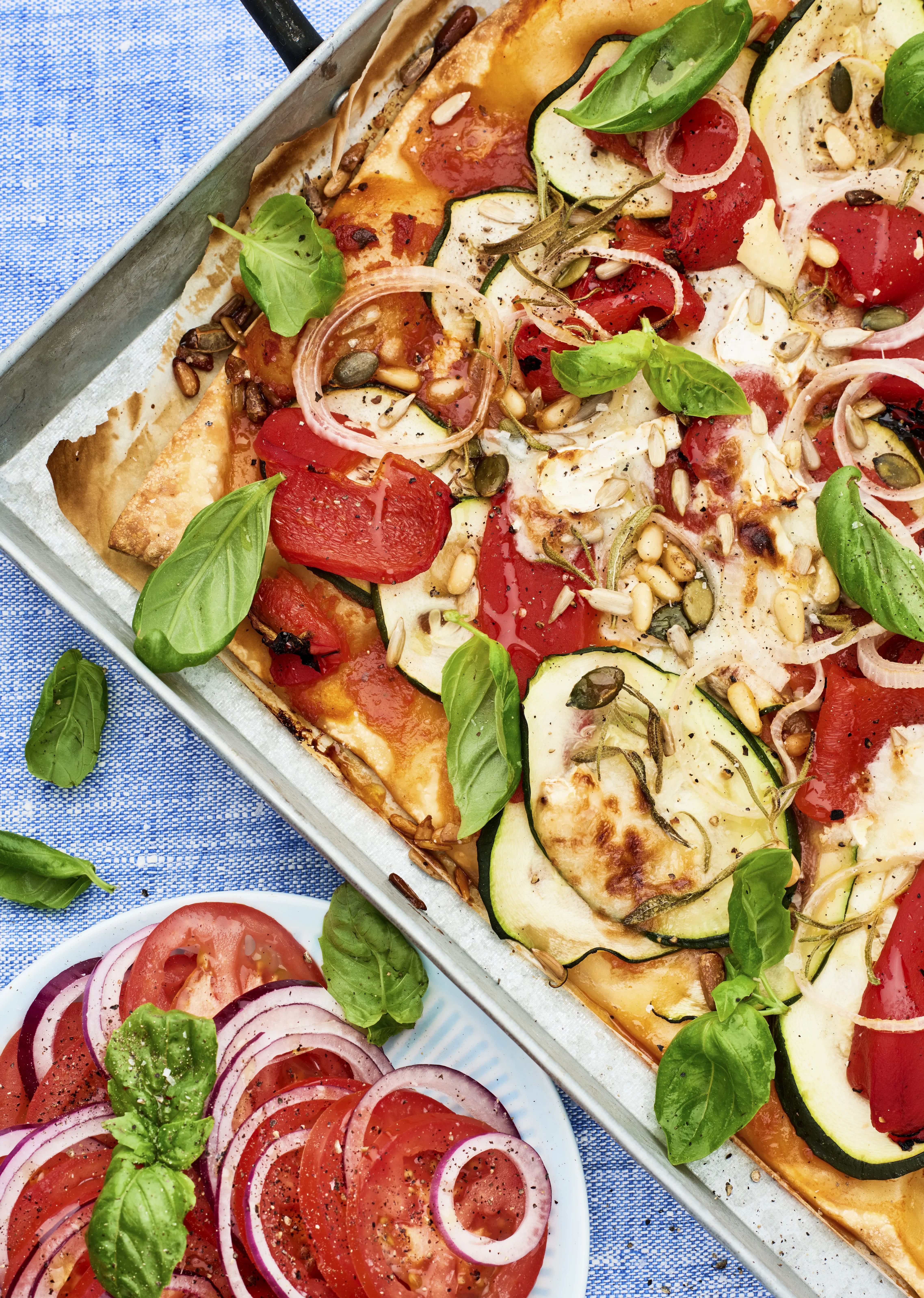 Zucchinipizza med getost