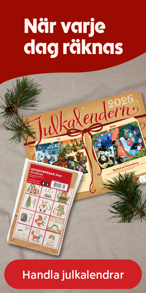 Julkalender och adventspåsar ligger på en duk med grankvistar, med texten "När varje dag räknas" och "Handla julkalendrar". Klicka för att handla julkalendrar.