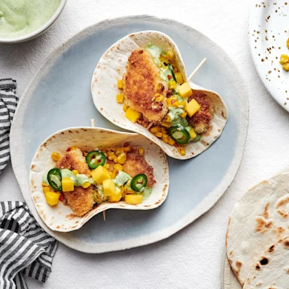 Pankofriterad chicken taco