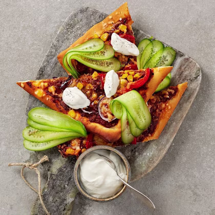 Tacopizza med köttfärs och majs