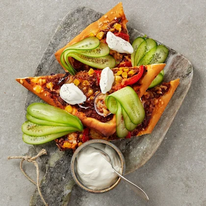 Tacopizza med köttfärs och majs