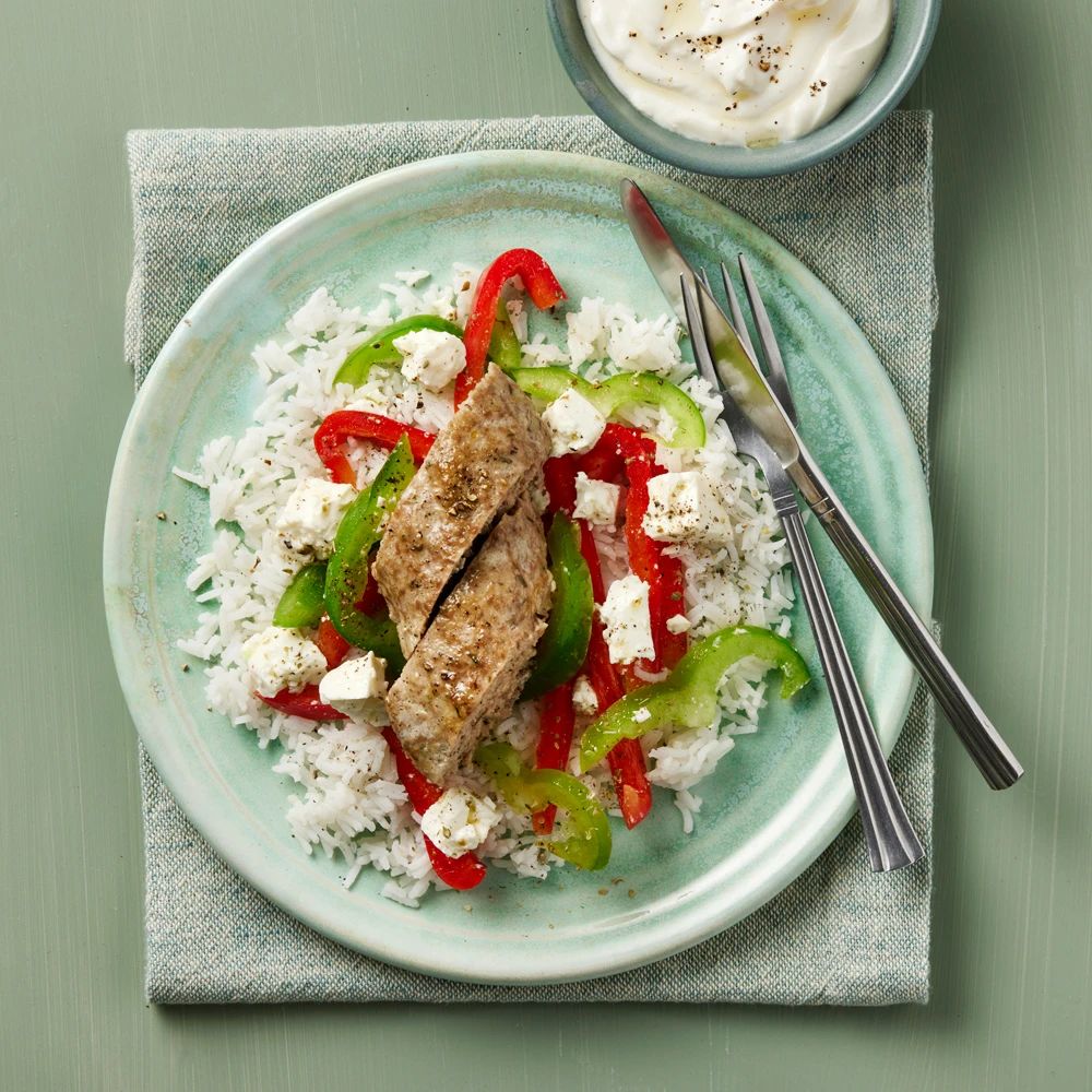 Färslimpa med paprikasallad och vitlöksyoghurt