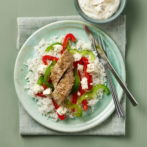 Färslimpa med paprikasallad och vitlöksyoghurt