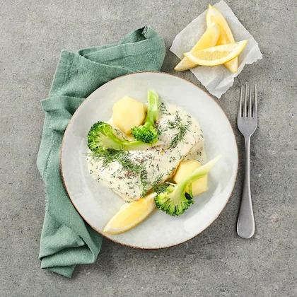 Torsk i ugn med dill- och citronsås