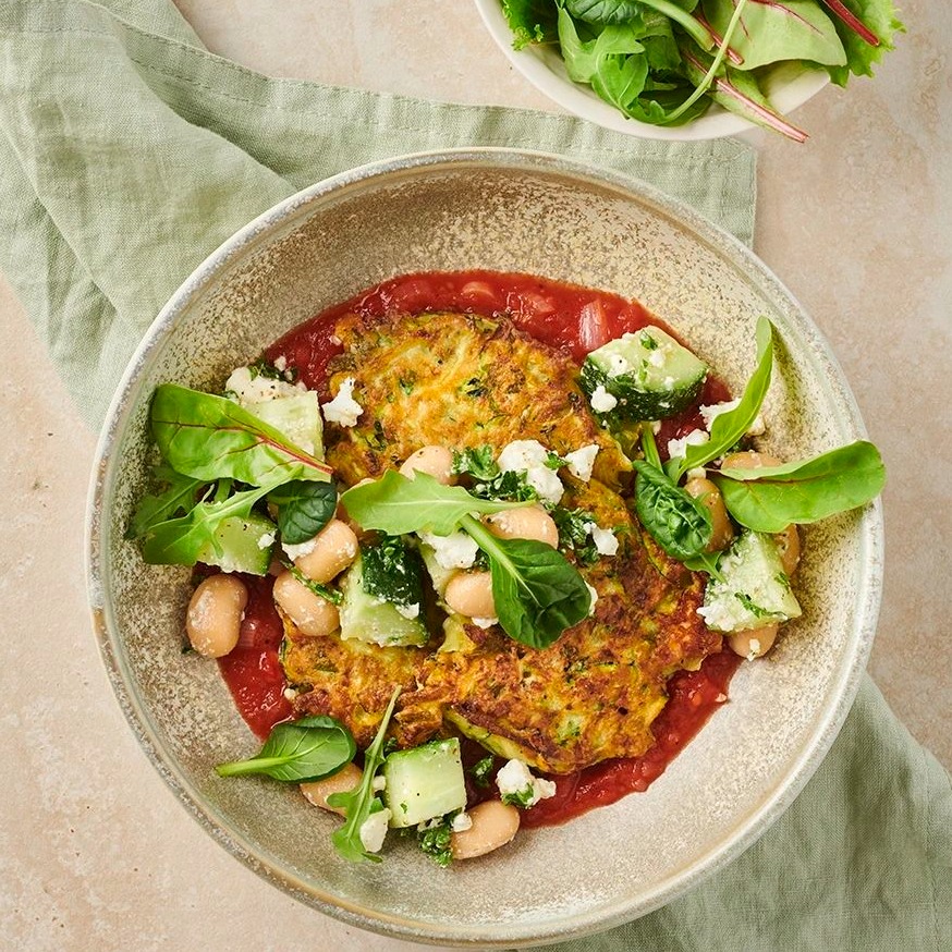Zucchiniplättar med bönsallad och couscous