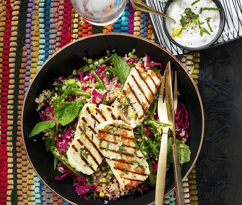 Grillad halloumi med myntayoghurt