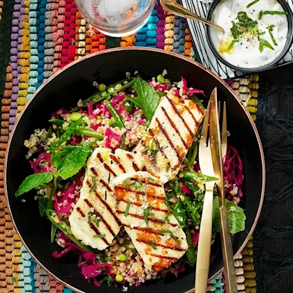 Grillad halloumi med myntayoghurt