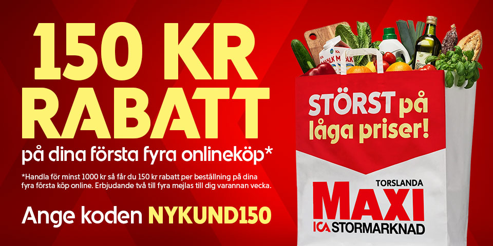 150 kr rabatt på dina första fyra onlineköp. Ange koden NYKUND150. Störst på låga priser! Handla för minst 1000 kr så får du 150 kr rabatt per beställning på dina fyra första köp online. Klicka för att handla.