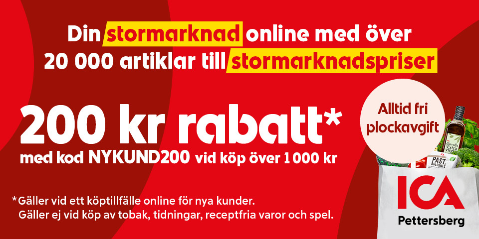 Din stormarknad online med över 20 000 artiklar till stormarknadspriser. 200 kr rabatt* med kod NYKUND200 vid köp över 1 000 kr. *Gäller online för nya kunder vid ett köptillfälle, ej tobak, tidningar, receptfria varor eller spel. 