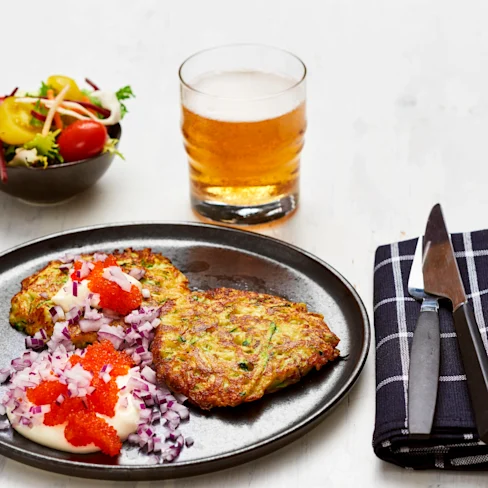 Potatis- och zucchiniplättar med tångkaviar