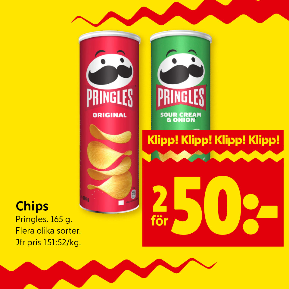 Veckans klipp - Chips från Pringles 2 för 50 kronor 