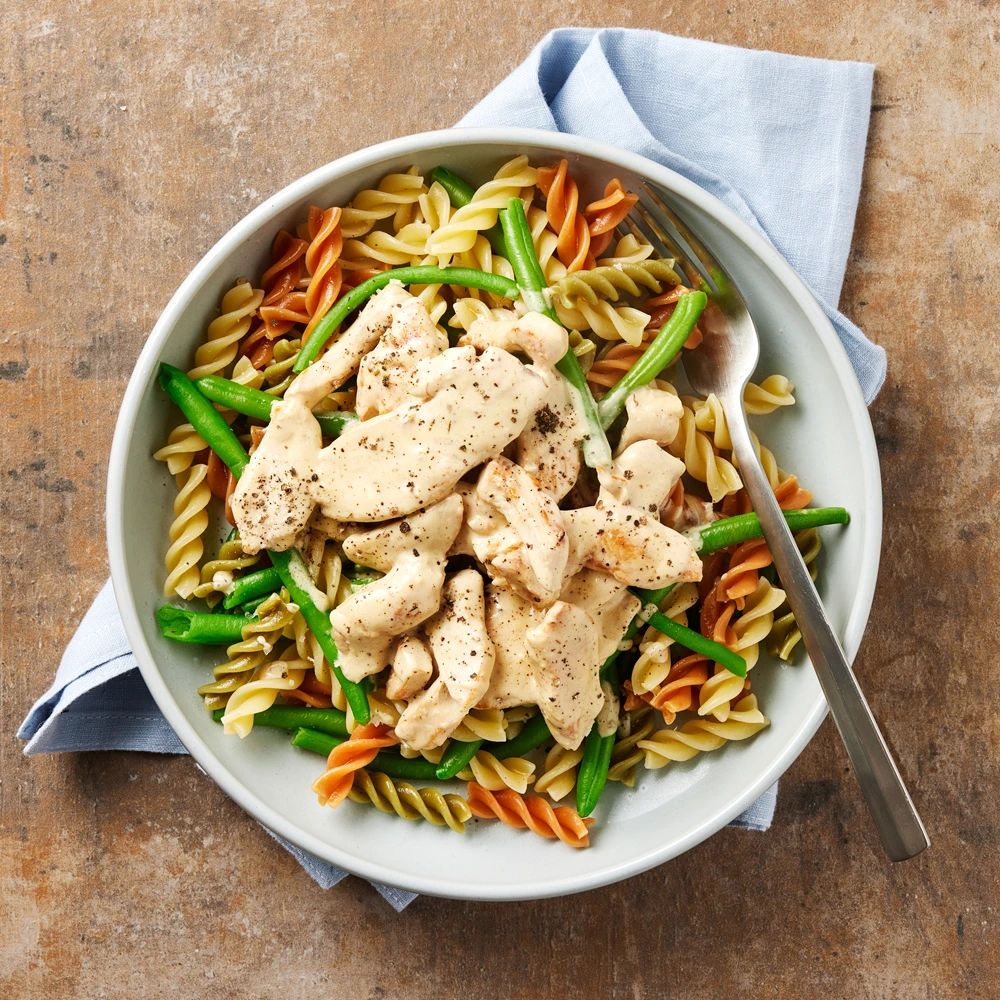 Kycklingfilé med krämig kantarellpasta