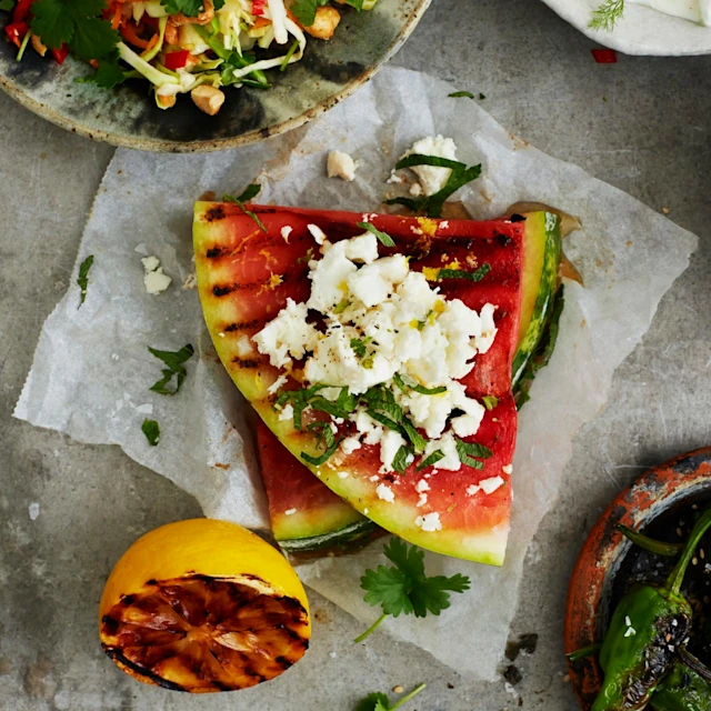 Grillad melon med fetaost och citron