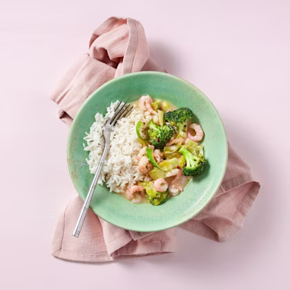 Räkor i kokosmjölk med broccoli