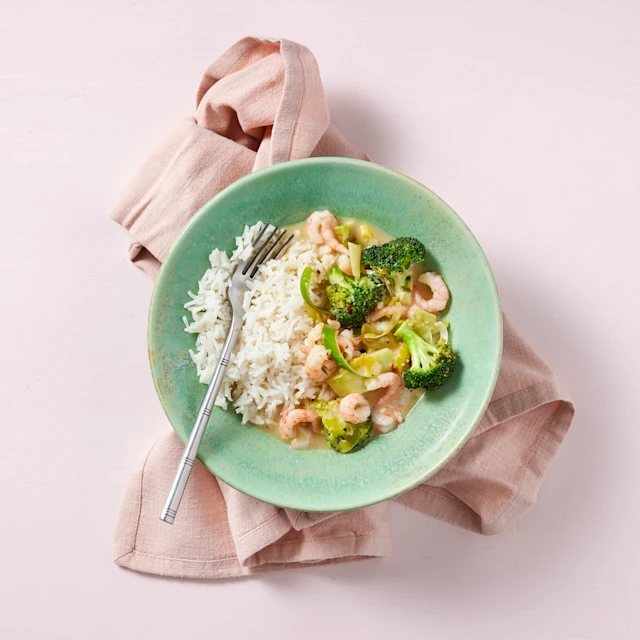 Räkor i kokosmjölk med broccoli