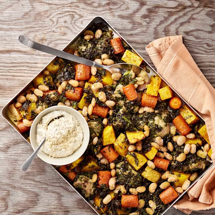 Allt på en plåt med pumpa och kyckling