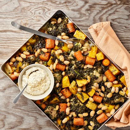 Allt på en plåt med pumpa och kyckling