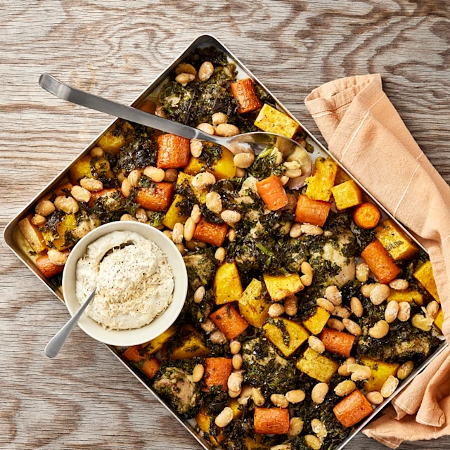 Allt på en plåt med pumpa och kyckling