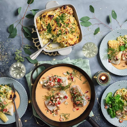 Torskrygg med hummersås och potatisgratäng