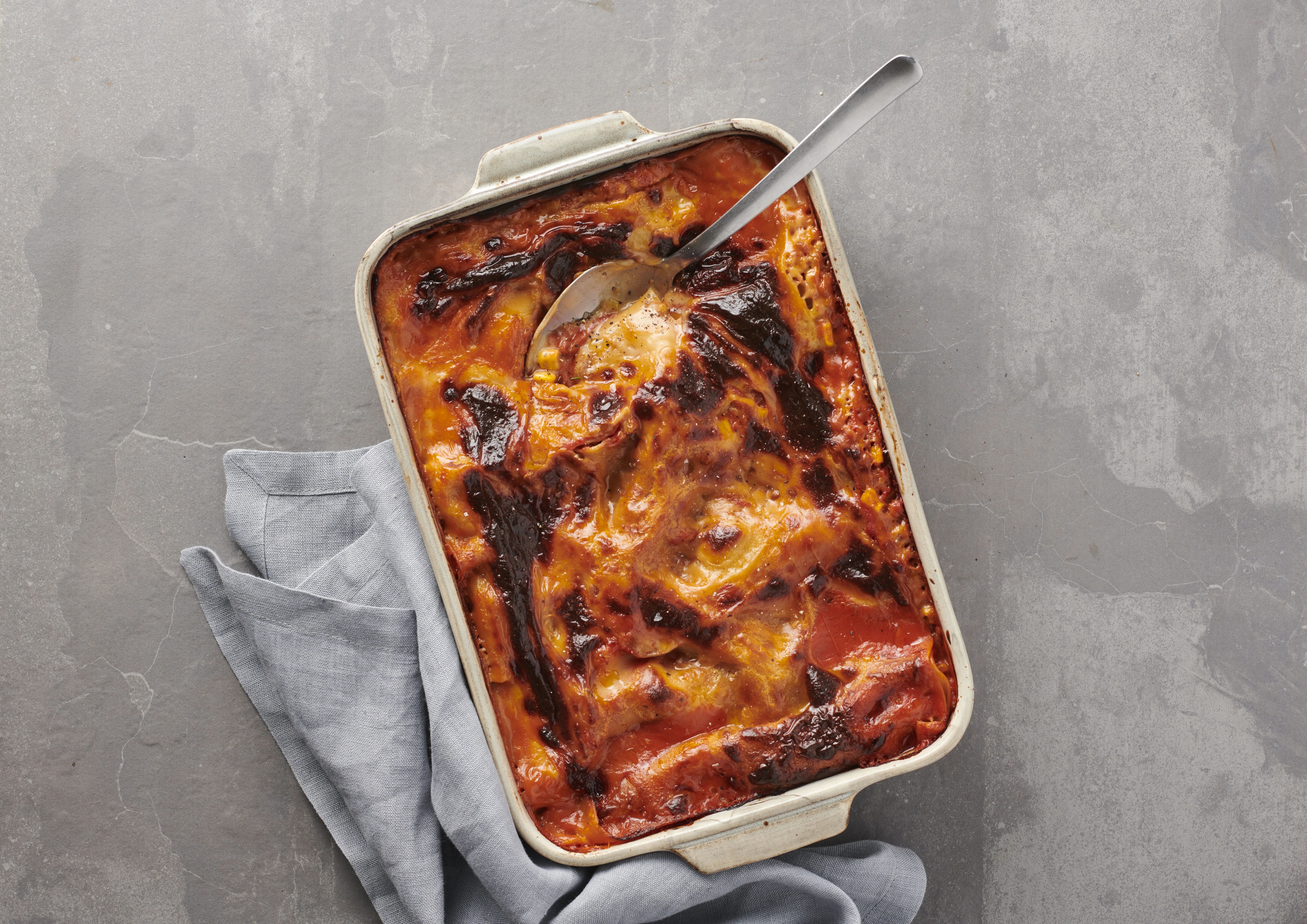 Lasagne med majs och tomat