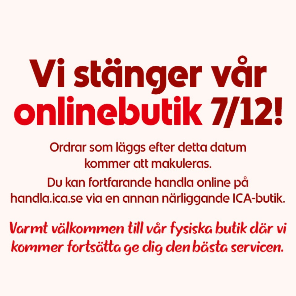 Vi stänger vår onlinebutik 7/12. Ordrar som läggs efter detta datum kommer att makuleras.