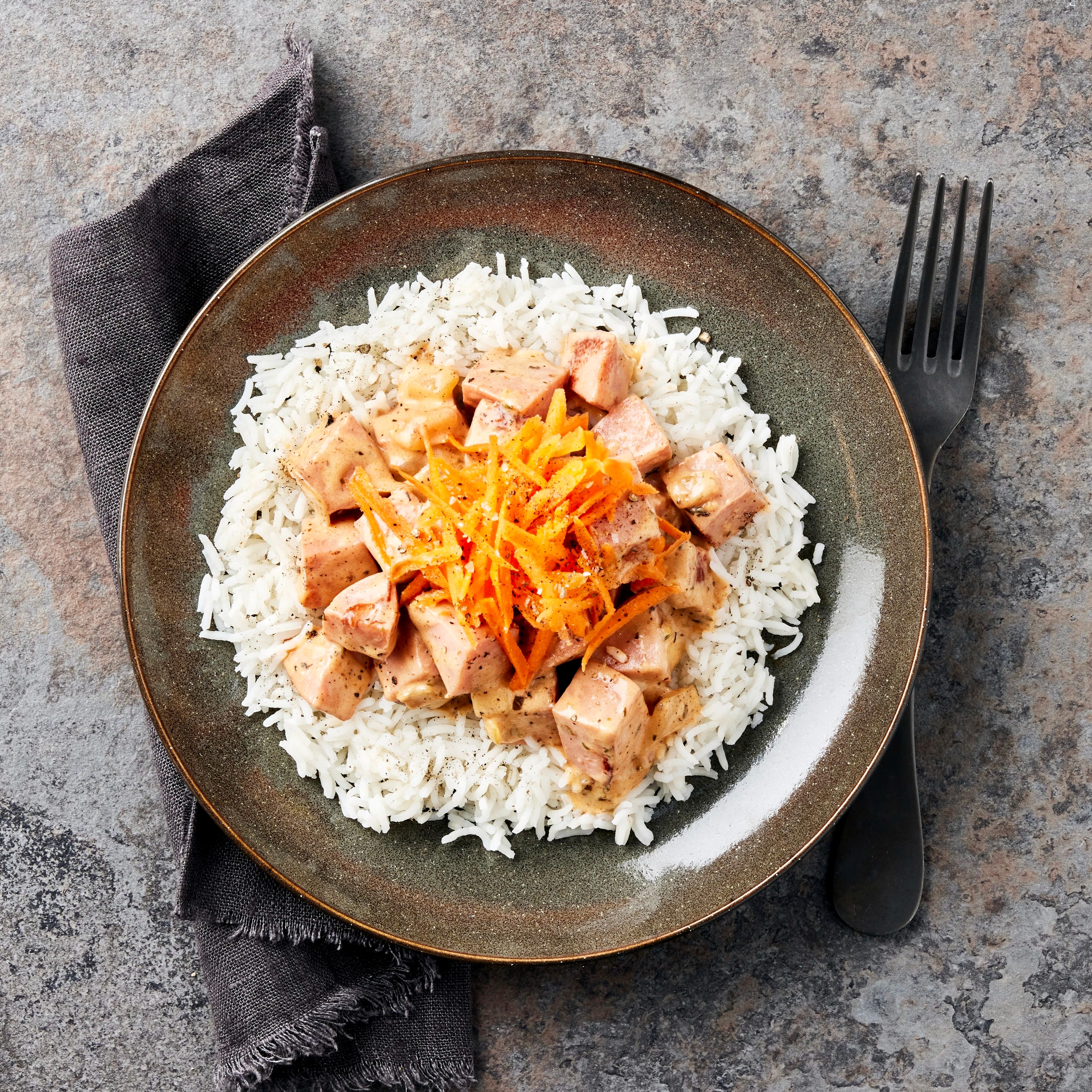 Blond stroganoff med ris