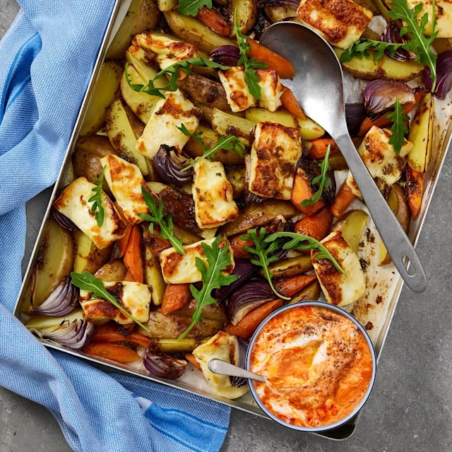Halloumi med rostade grönsaker