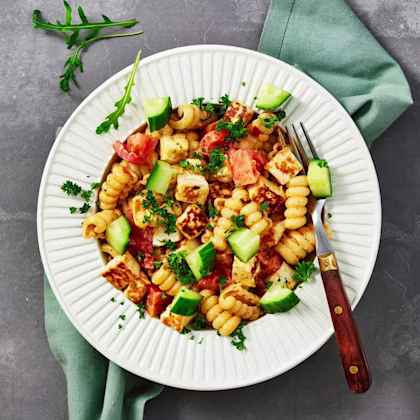 Pasta pesto med halloumi