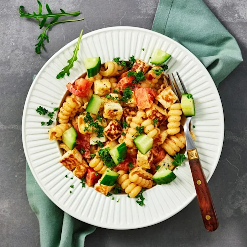 Pasta pesto med halloumi