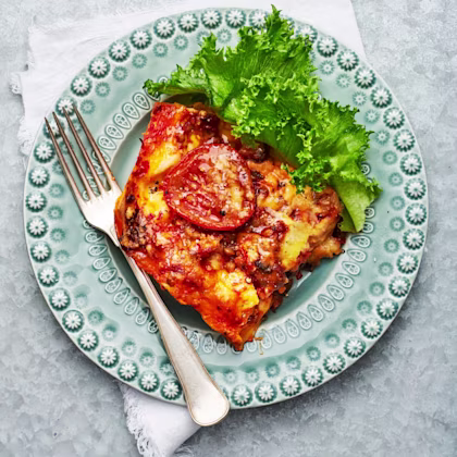 Linslasagne med ajvar och aubergine