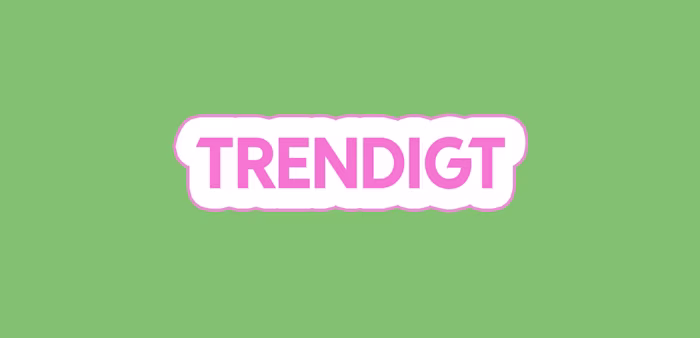 Grön bakgrund med rosa text: TRENDIGT
