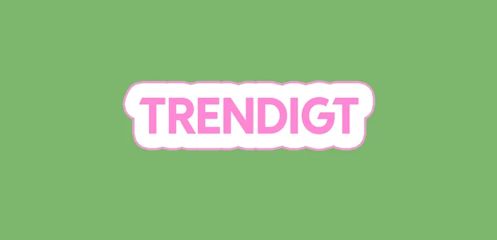 Grön bakgrund med rosa text: TRENDIGT